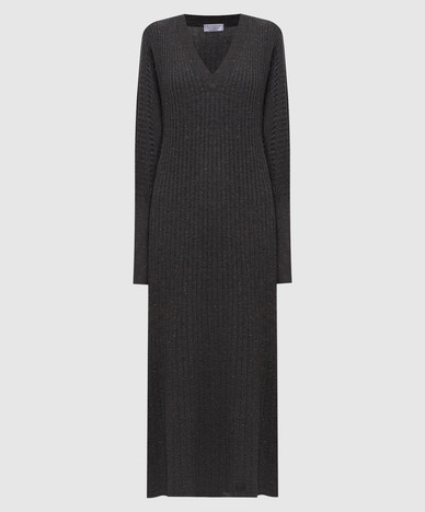 Gray ribbed cashmere dress