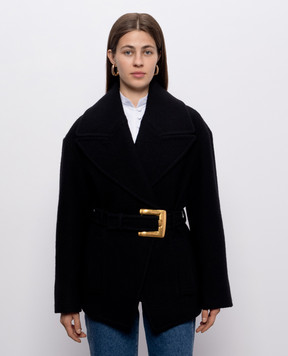 Balmain Black wool coat with a smell HF1UA215WC70