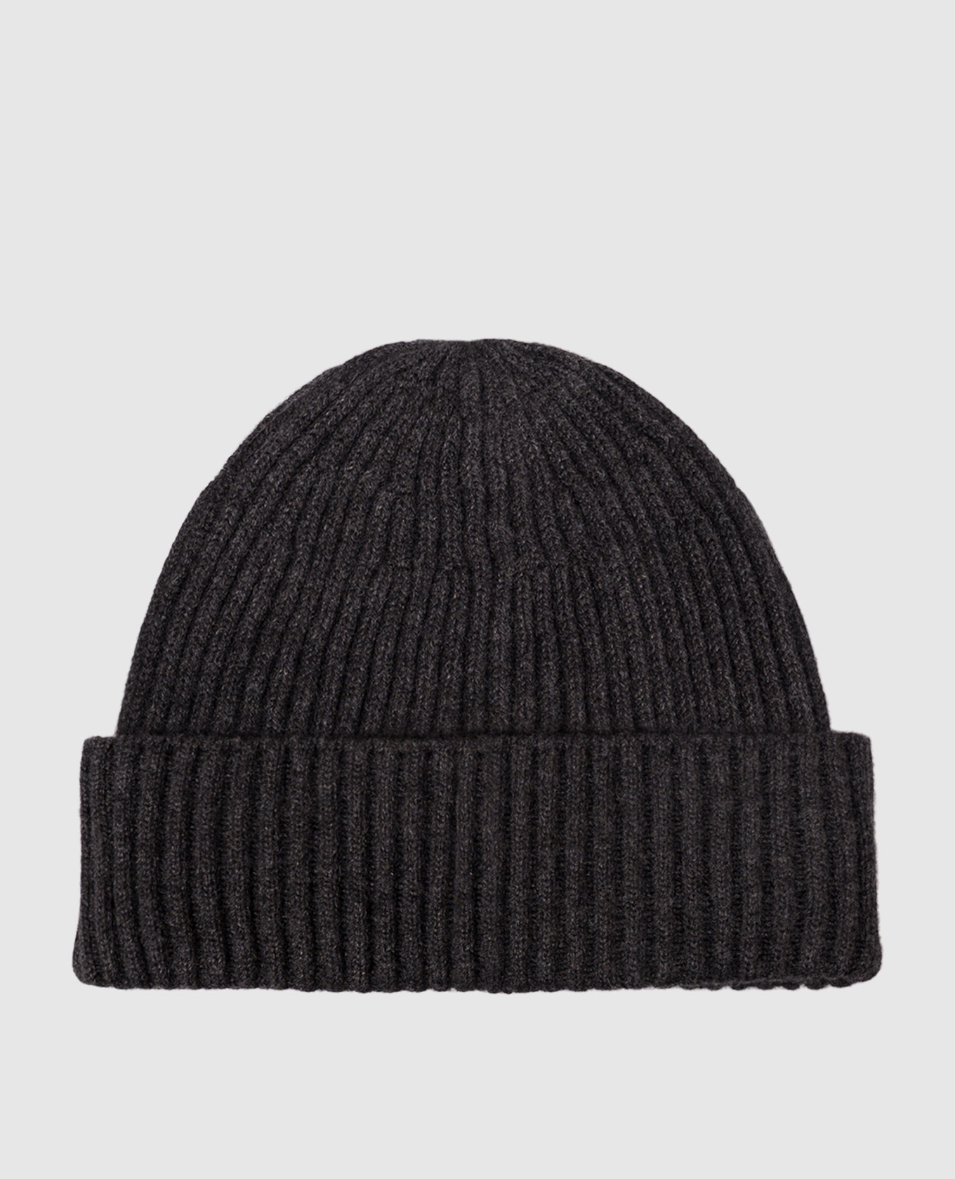 Grey ribbed cashmere hat
