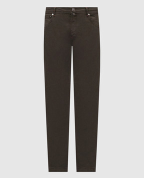 Kiton Brown jeans with logo patch UPNJSK0100L