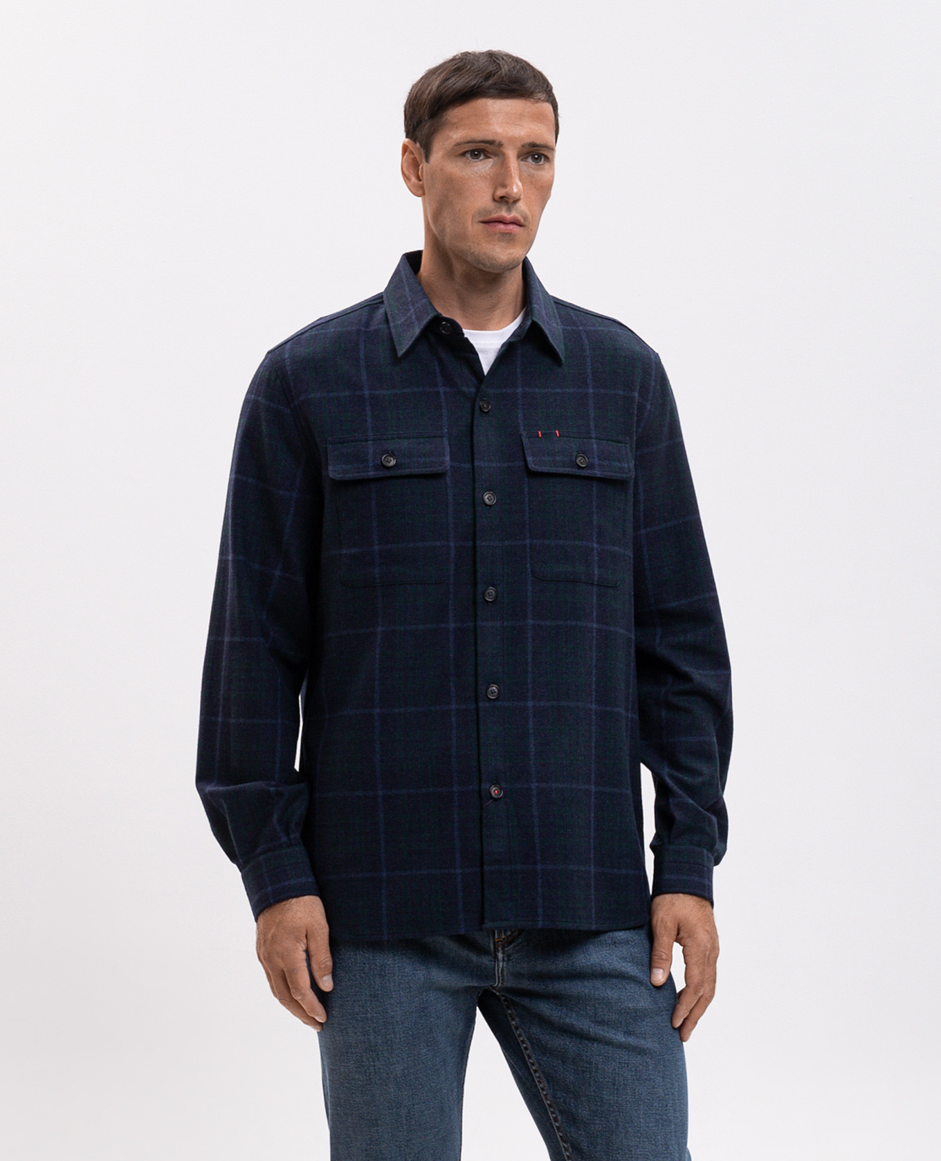 Blue wool and cashmere check shirt ISAIA 3