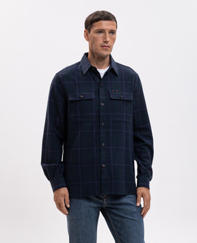 ISAIA Blue wool and cashmere check shirt OSH0092116A
