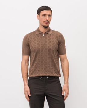 Bertolo Cashmere Brown patterned silk polo shirt 902335002425