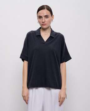Peserico Blue linen top with polo collar S06430J002707