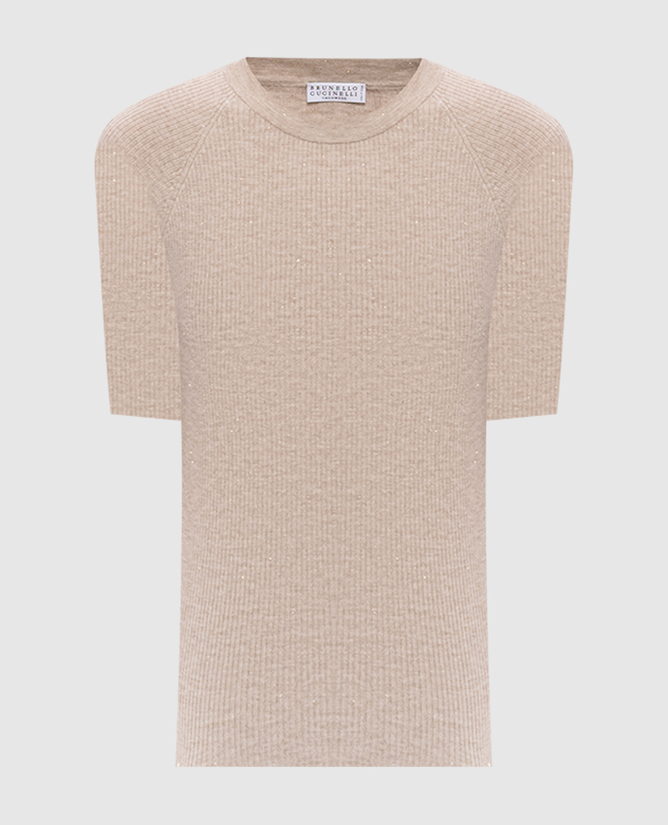Beige ribbed cashmere top