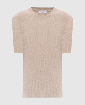 Brunello Cucinelli Beige ribbed cashmere top M9A822200P