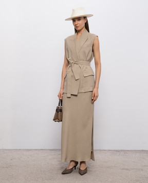 Brunello Cucinelli Beige maxi skirt with linen MH126G3396