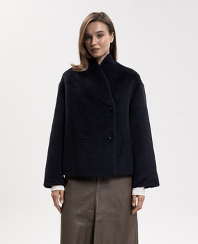 Loulou de Saison Blue double-breasted alpaca wool jacket WES