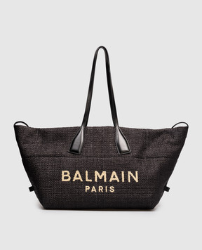 Balmain Black woven raffia tote bag with logo GN1FI015TRAA