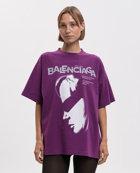 Balenciaga Purple T-shirt with logo print 871733TUVO5