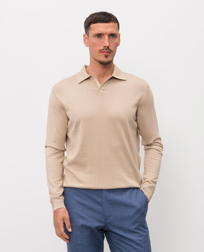 Stefano Ricci Beige long-sleeved polo shirt with silk K616440P36F26109