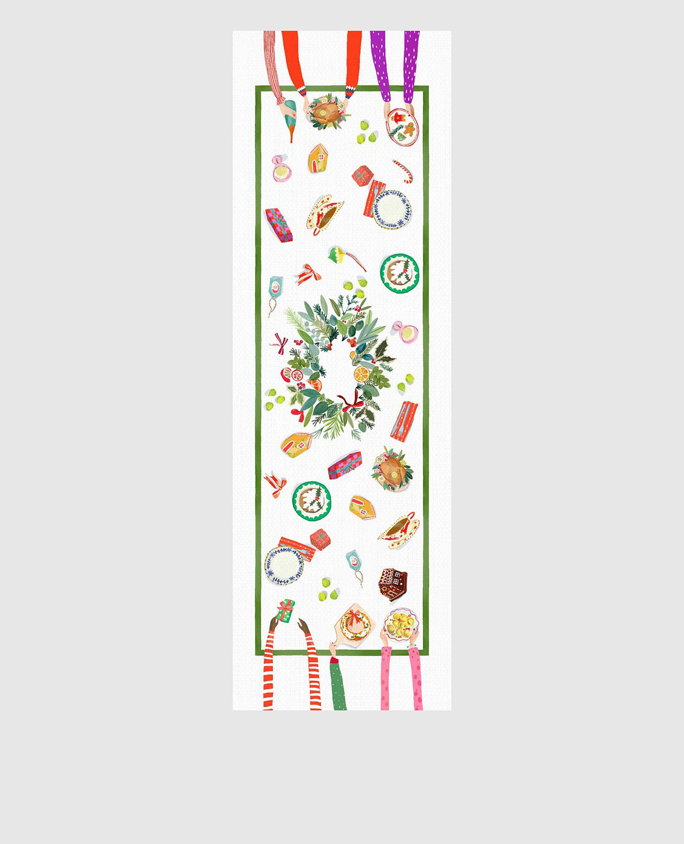 HAND ON XMAS white runner with linen
