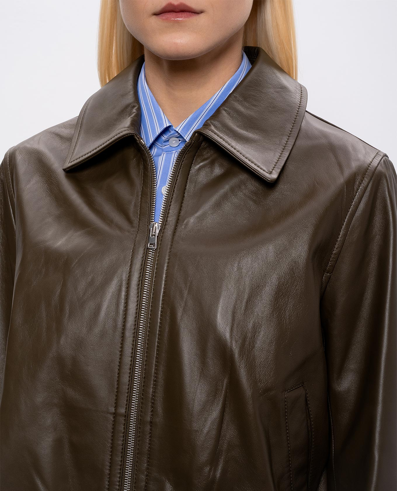 Khaki leather jacket Yves Salomon 5
