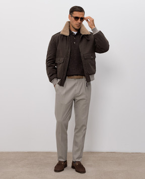 Brunello Cucinelli Brown cashmere, silk and linen polo shirt MSY00295