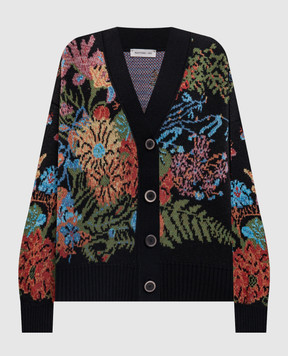 MANTERO 1902 Black wool cardigan with floral pattern 0329AJACQD00811