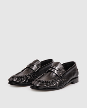 Saint Laurent Black LE glossy leather loafers with monogram logo 818908AA00K