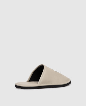 Off-White Beige leather slippers with logo embroidery OMIJ00BS26LEA002