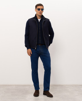 Canali Blue wool and cashmere cardigan MK02547C1238
