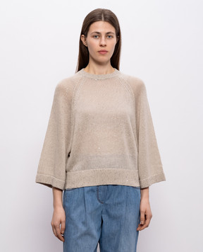 Brunello Cucinelli Beige linen and silk jumper with sequins M10550220