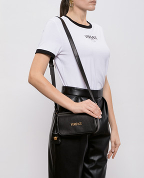 Versace Black leather messenger bag with logo 10187471A13171