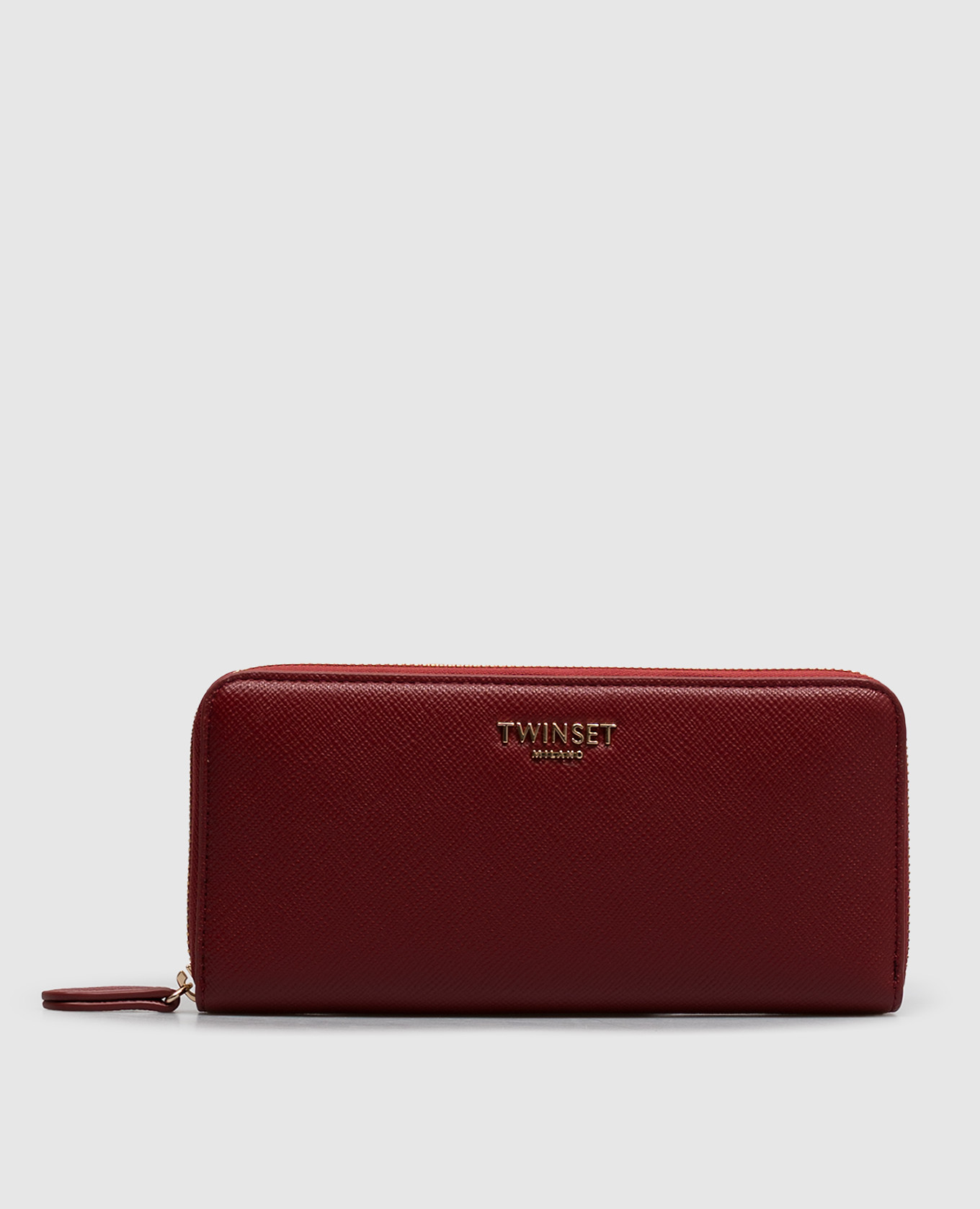 Burgundy wallet with textured logo