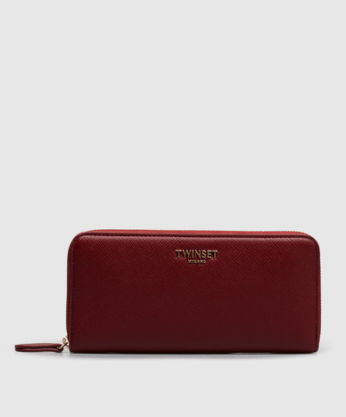 Burgundy wallet with textured logo