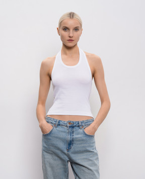 Vetements White ribbed top with logo WE76TT521W