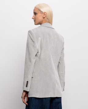 Brunello Cucinelli Gray double-breasted corduroy jacket with lurex MG5687369