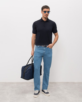 Agnona Blue linen jeans with logo patch T711U5YU2131