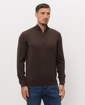 Stefano Ricci Brown jumper with crocodile leather inserts K606426L12F26314