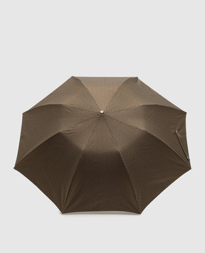 Pasotti Brown Pied de Poule folding umbrella with pattern OMITUO64S526824