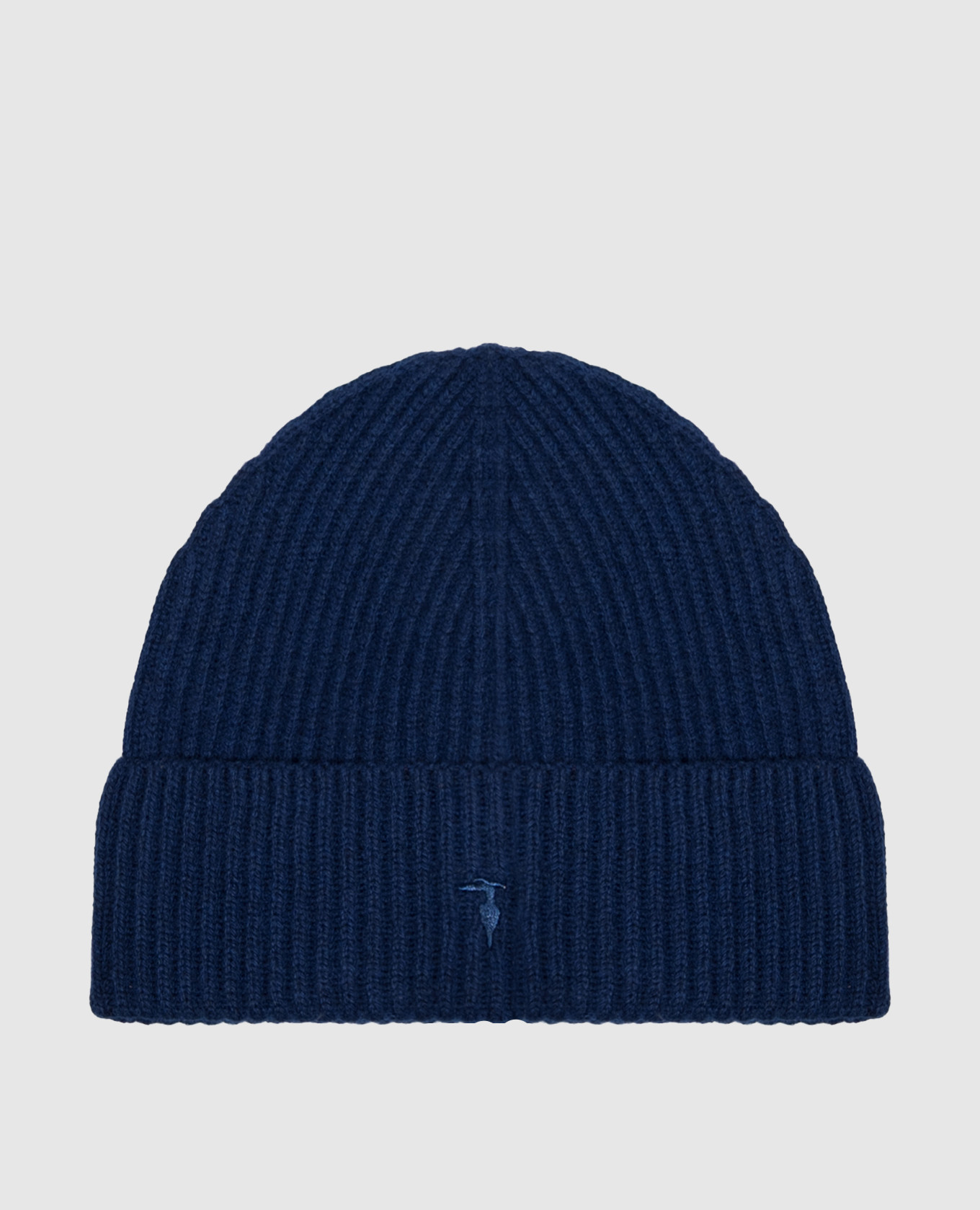 Blue wool hat with embroidered emblem