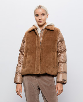 Peserico Brown down jacket with wool and silk S24132A3366