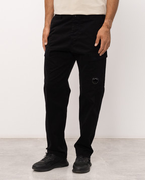 C.P. Company Black cargo pants with logo patch MPA090A005529G