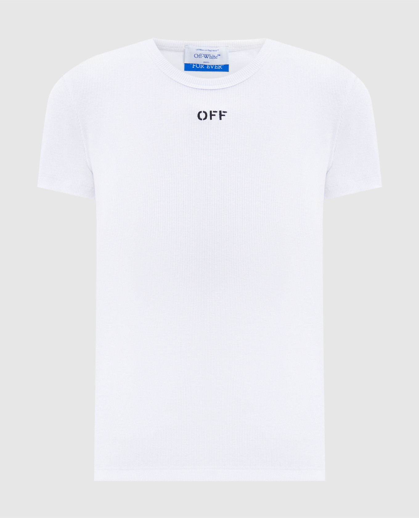 White ribbed T-shirt with OFF logo
