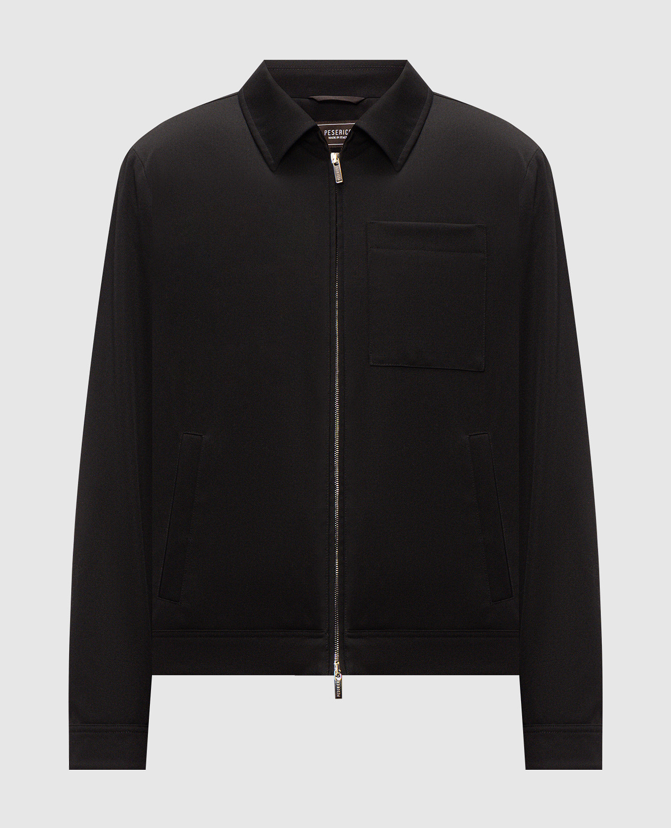 Black wool jacket with logo patch