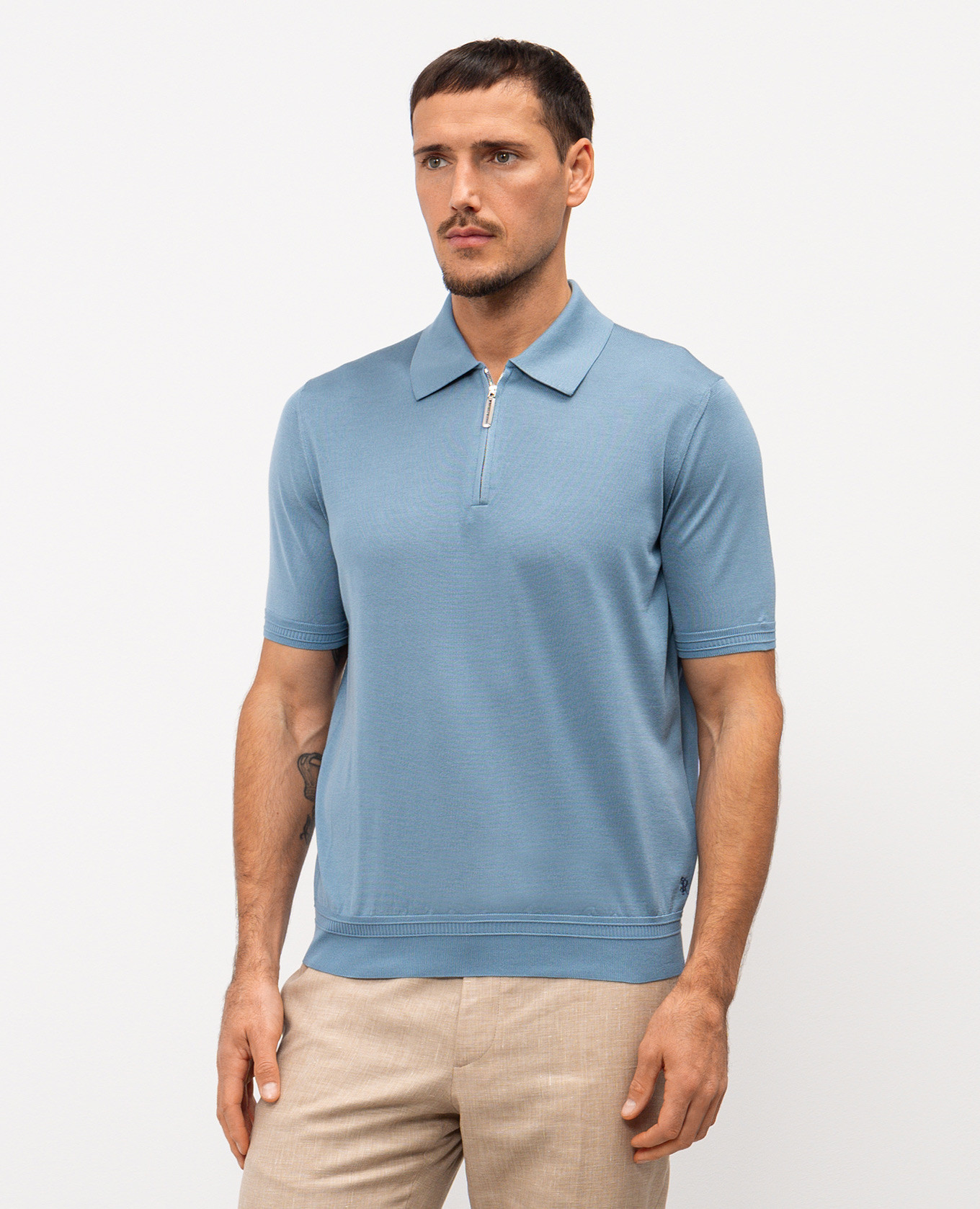 

Blue silk polo shirt with embroidered monogram logo Stefano Ricci, Light blue