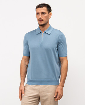 Stefano Ricci Blue silk polo shirt with embroidered monogram logo K616215P31F26101