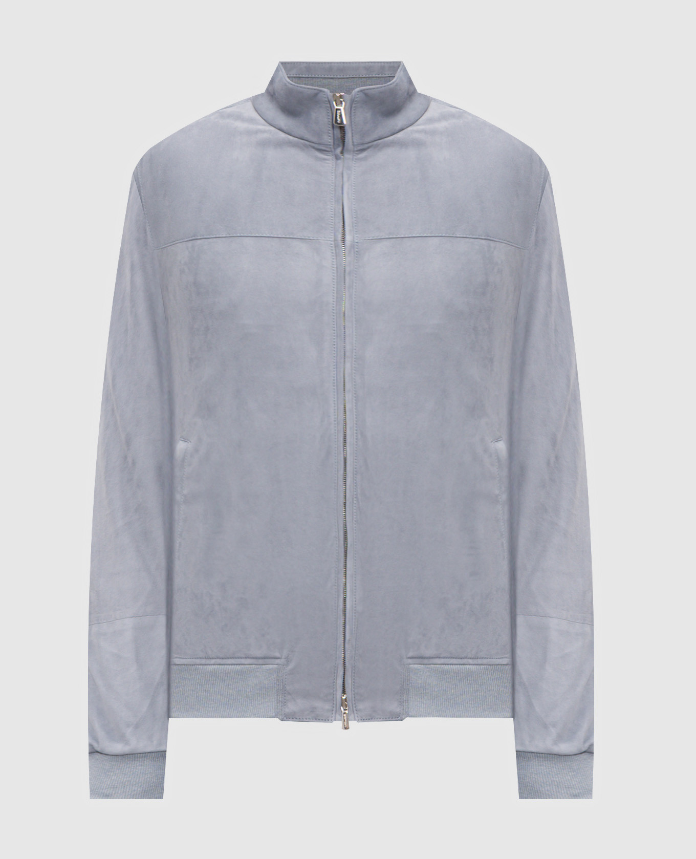 Blue suede jacket with logo embroidery
