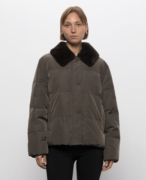 Yves Salomon Army Khaki down jacket with mink fur 27WFV03761DOTM