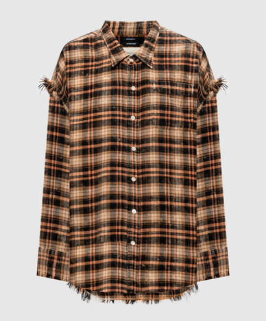 Brown checkered shirt with fringe