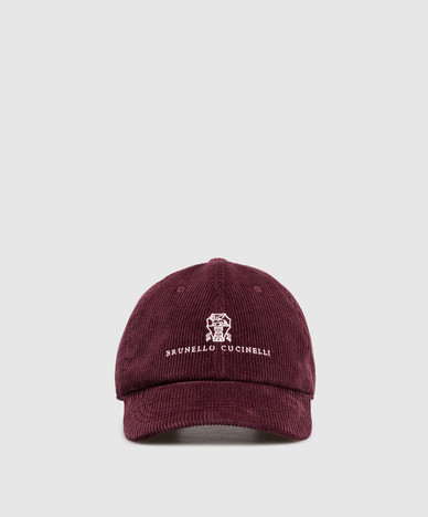 Burgundy corduroy cap with logo embroidery