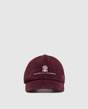 Brunello Cucinelli Burgundy corduroy cap with logo embroidery MY4999850