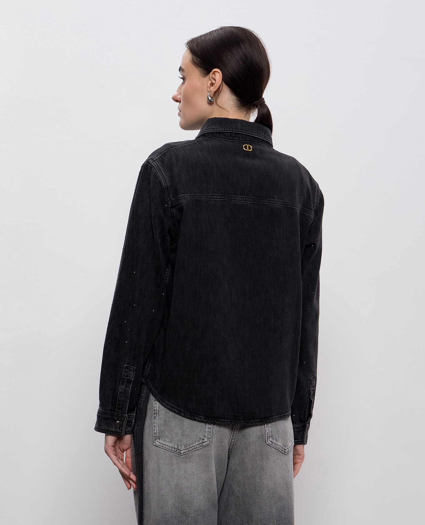 Black denim shirt with logo Twinset 4