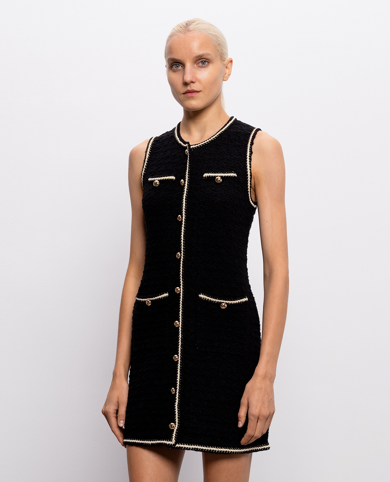 Black tweed dress with contrast trim Simkhai 3