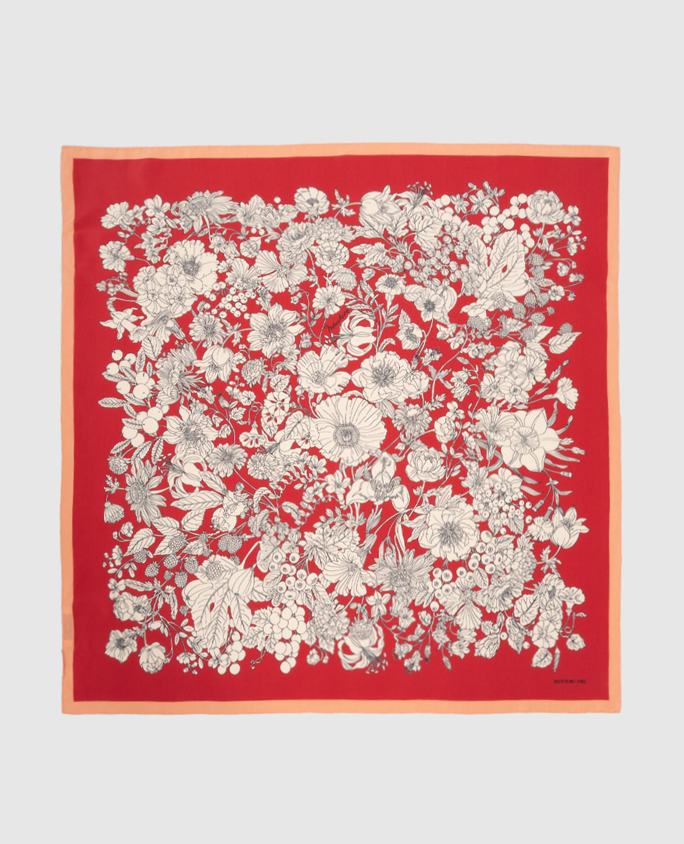 Red silk scarf with floral print