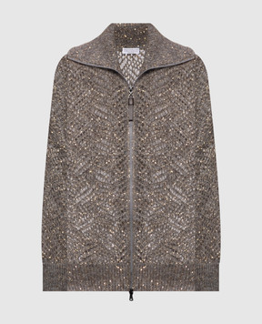 Brunello Cucinelli Gray openwork cardigan with sequined wool MRG562516