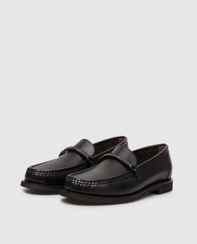 Brunello Cucinelli Black leather loafers with monil chain MZMGG3314P