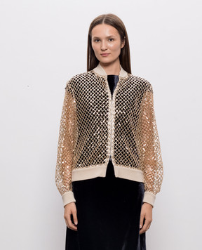 Peserico Beige openwork sequin cardigan E21131A0351