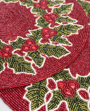 Palais Royal Set of red decorative Christmas beaded table mats 25488